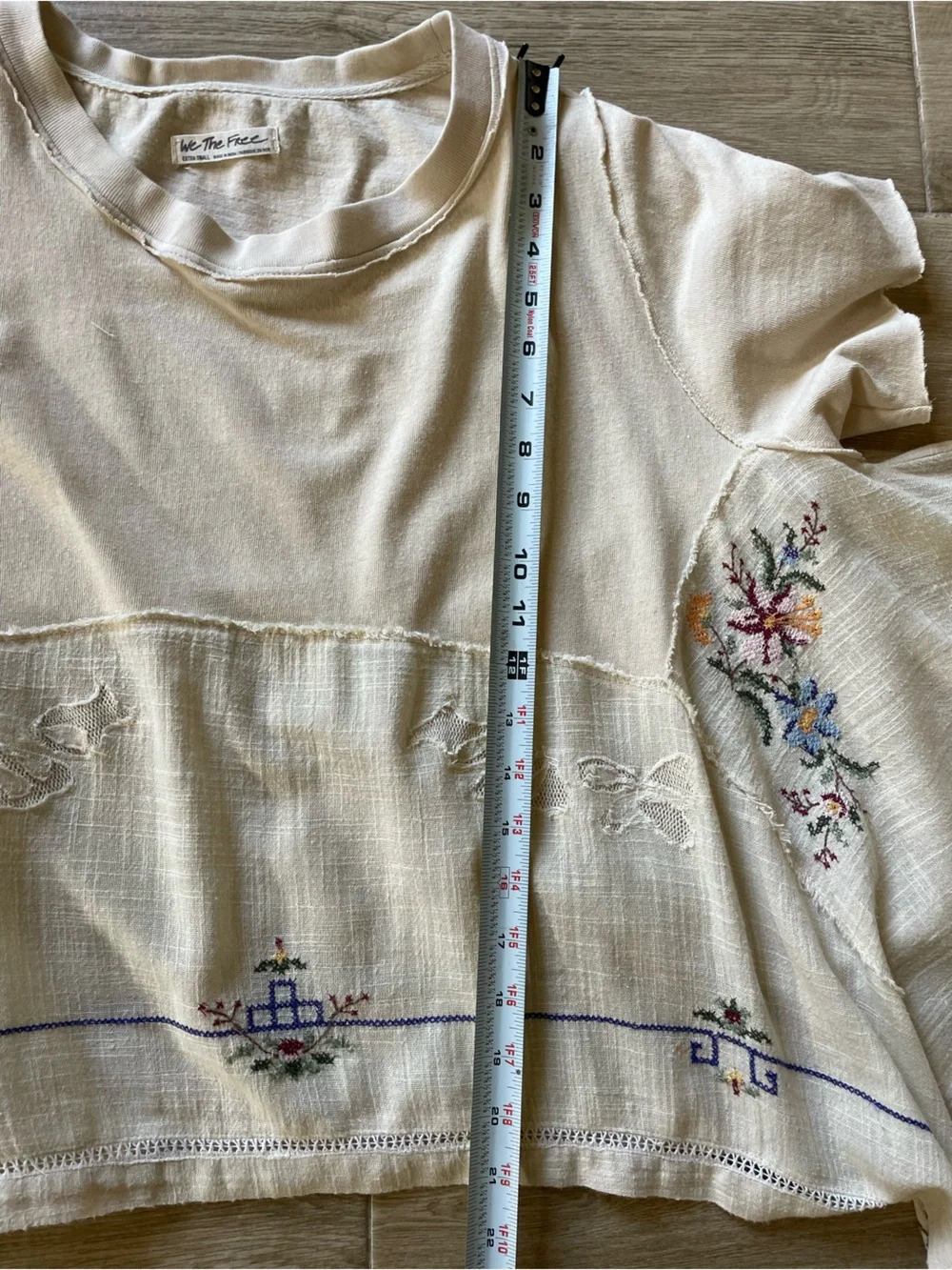 Free People Cream Embroidered Handkerchief Hem Tunic Top XS